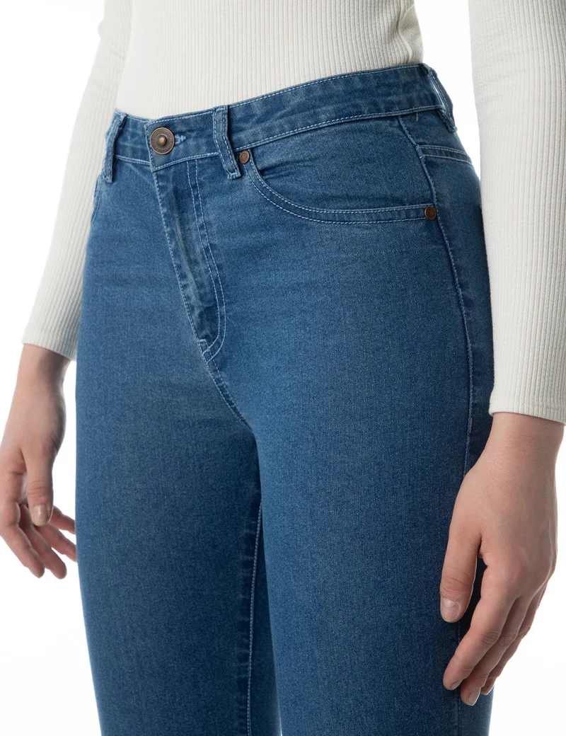 inkd Mid Blue Women's Flared Bootcut Jeans - High-Rise | Enzyme Wash | Classic 5 Pocket Styling | Jeans for Women for Women | Best Price UAE
